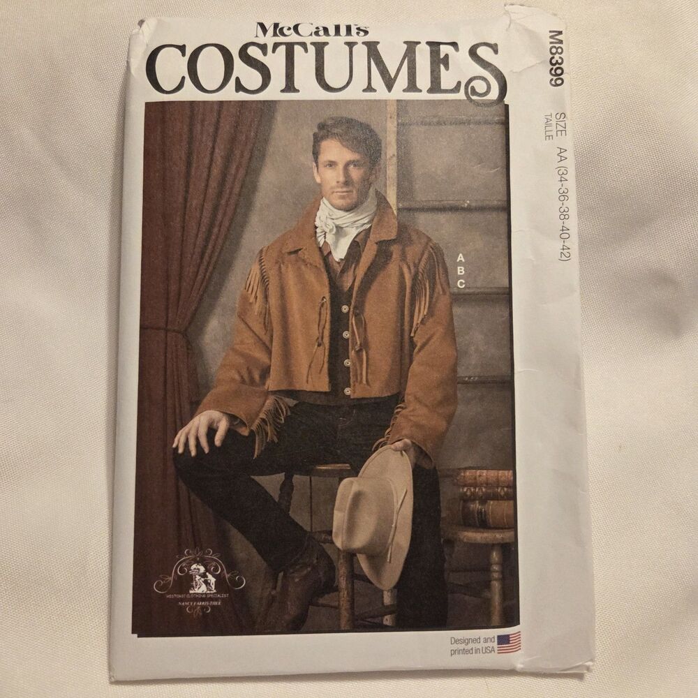 McCalls M8399 Mens Jacket Cowboy Costume Size 34 to 42 Sewing Pattern UNCUT